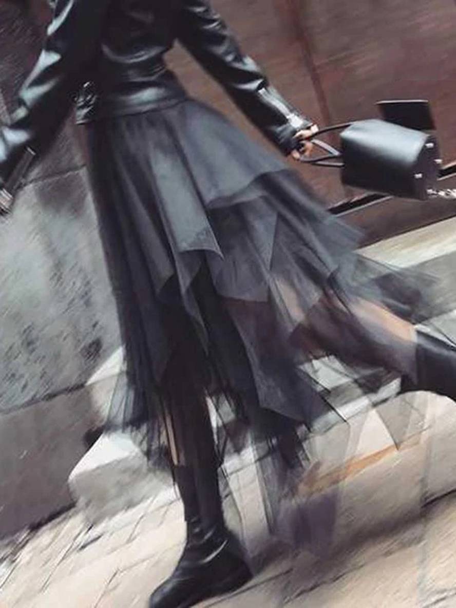 Levoire | Jupe En Tulle Irrégulière Mi-Longue Mode Punk Femme Noir Noir