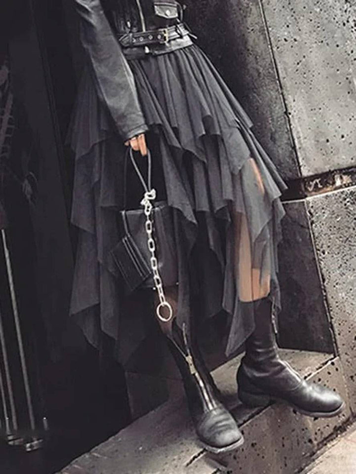 Levoire | Jupe En Tulle Irrégulière Mi-Longue Mode Punk Femme Noir