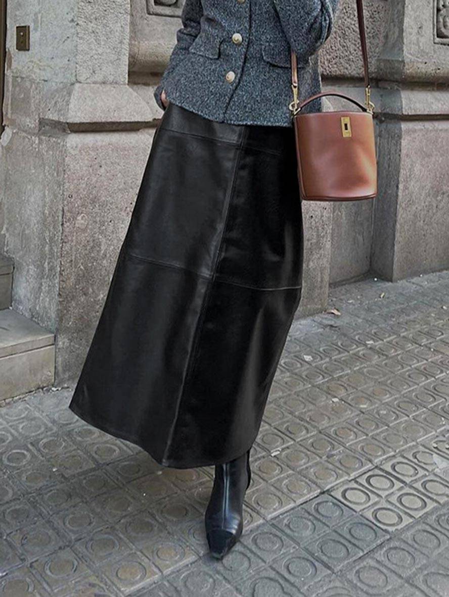 Levoire | Jupe Vintage Élégante En Similicuir Pour Femmes Mode Décontractée