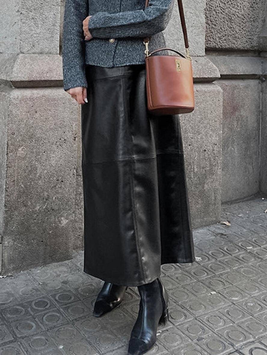 Levoire | Jupe Vintage Élégante En Similicuir Pour Femmes Mode Décontractée