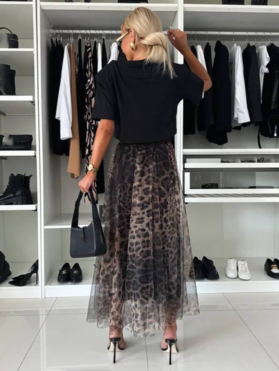 Levoire | Jupe En Tulle Léopard Longue Pour Femme Élégant Mode De Loisirs