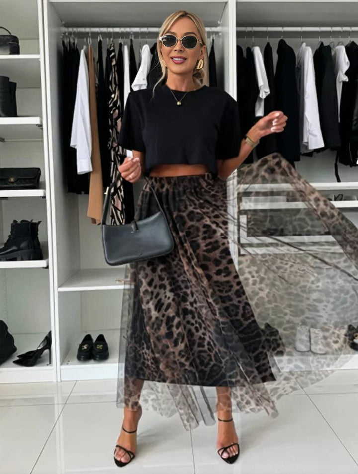 Levoire | Jupe En Tulle Léopard Longue Pour Femme Élégant Mode De Loisirs