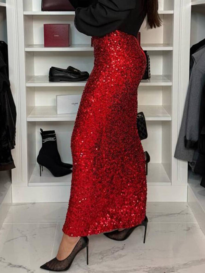Levoire | Jupe Longue Brillante Sequins Fermeture Éclair Femme Élégante Casual Mode Vêtements De Soirée Cérémonie