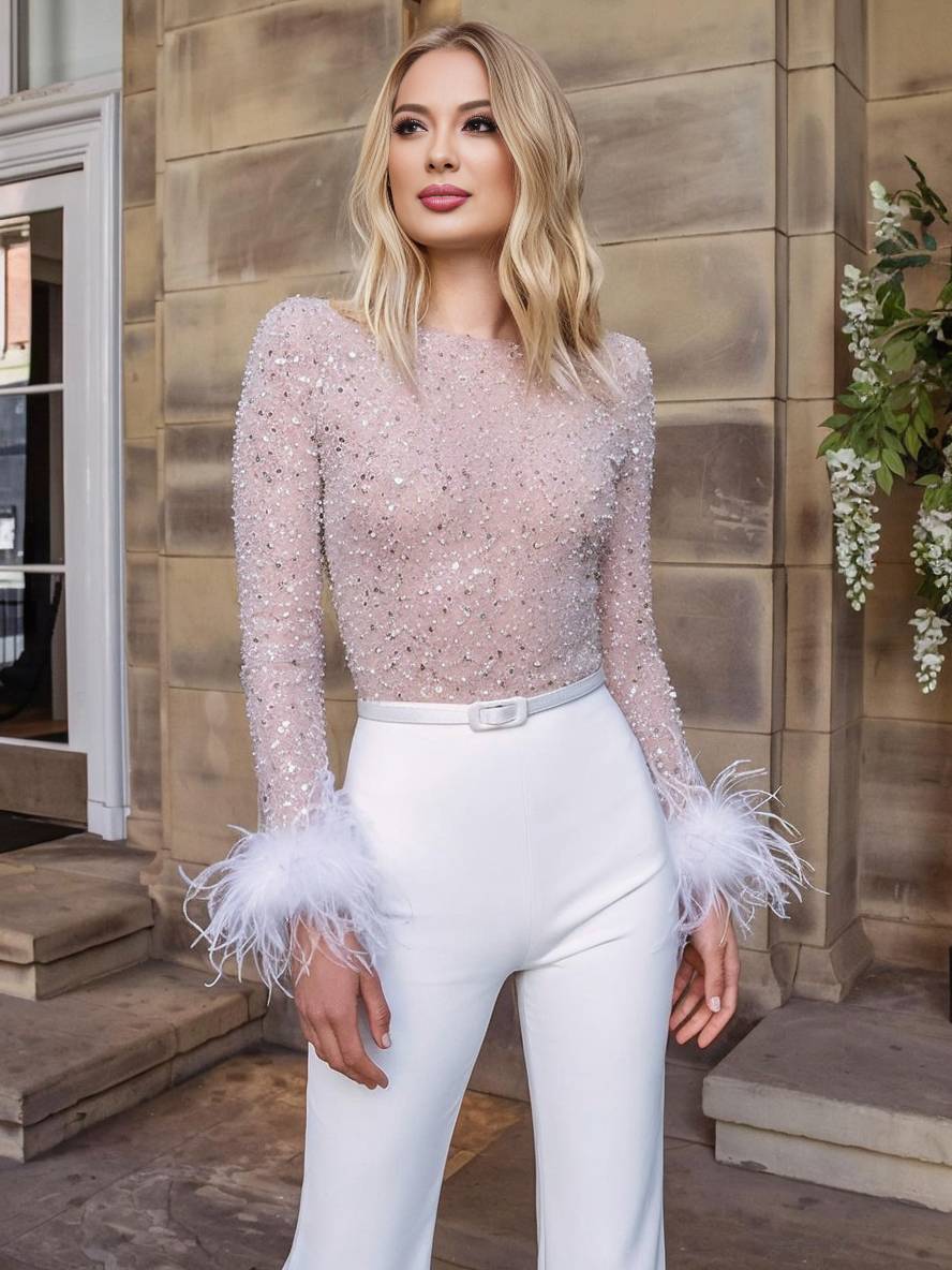 Levoire | Combinaisons Bloc De Couleur Brillant Paillettes La Plume Ceinture Élégante Femme