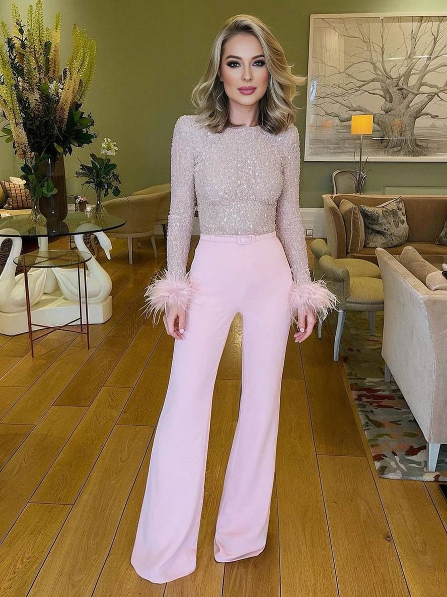 Levoire | Combinaisons Bloc De Couleur Brillant Paillettes La Plume Ceinture Élégante Femme