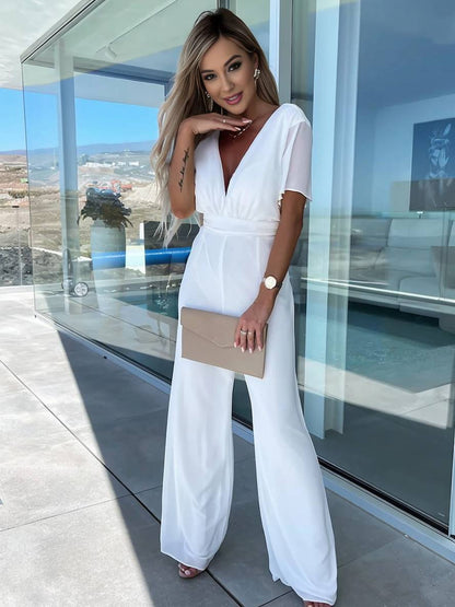 Levoire | Large Forme Évasée Chiffon V Décolleté T-Shirt À Manches Courtes À Volants Femme Élégant Décontracté Été