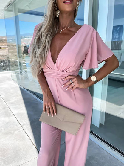 Levoire | Large Forme Évasée Chiffon V Décolleté T-Shirt À Manches Courtes À Volants Femme Élégant Décontracté Été