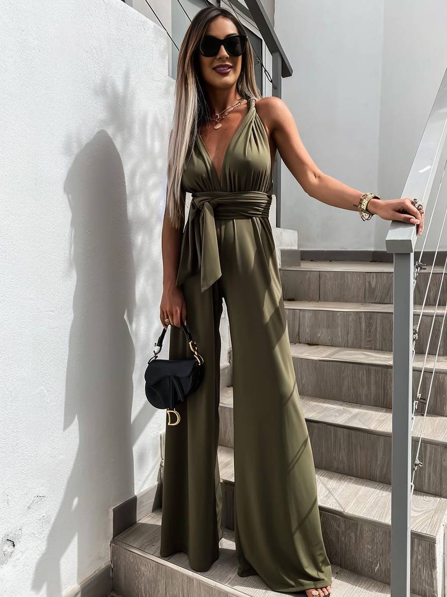 Levoire | Combinaison Large Bandage Croisé Dossier Découvert Élégant Femmes Mariage Vert