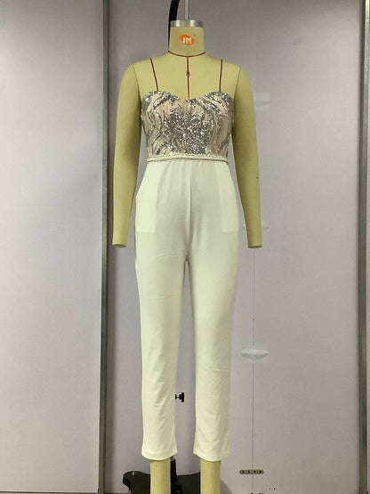 Levoire | Slim Fit Combinaisons Poches Brodées Bustier En Sequins Brillant Dos Nu Femmes Audrey Hepburn