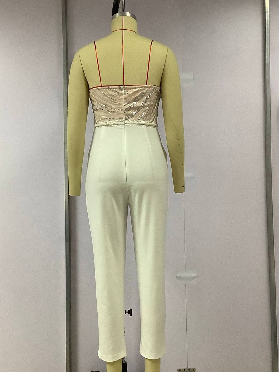 Levoire | Slim Fit Combinaisons Poches Brodées Bustier En Sequins Brillant Dos Nu Femmes Audrey Hepburn