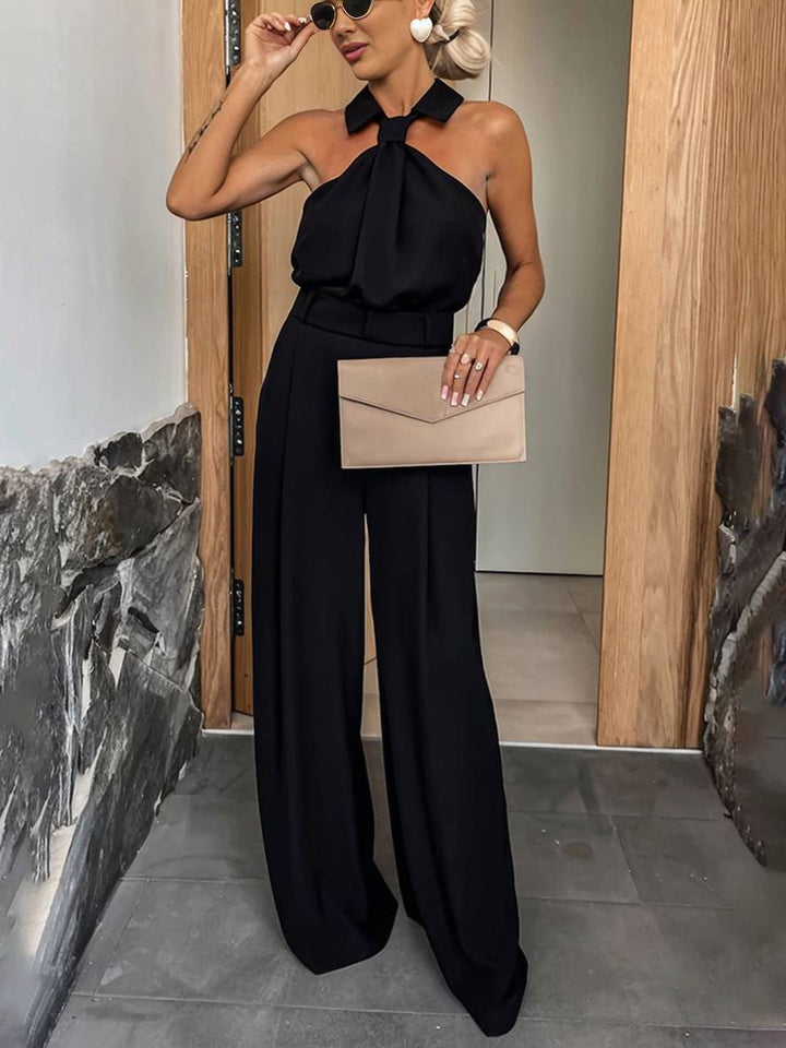 Levoire | Pantalons Larges Combinaisons Col De Chemise Évasé Découpes Poches Sans Manches Femme Décontracté Casual Noir