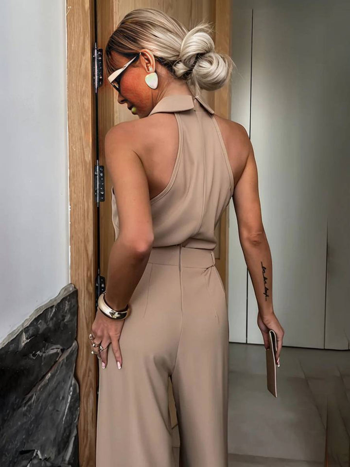 Levoire | Pantalons Larges Combinaisons Col De Chemise Évasé Découpes Poches Sans Manches Femme Décontracté Casual