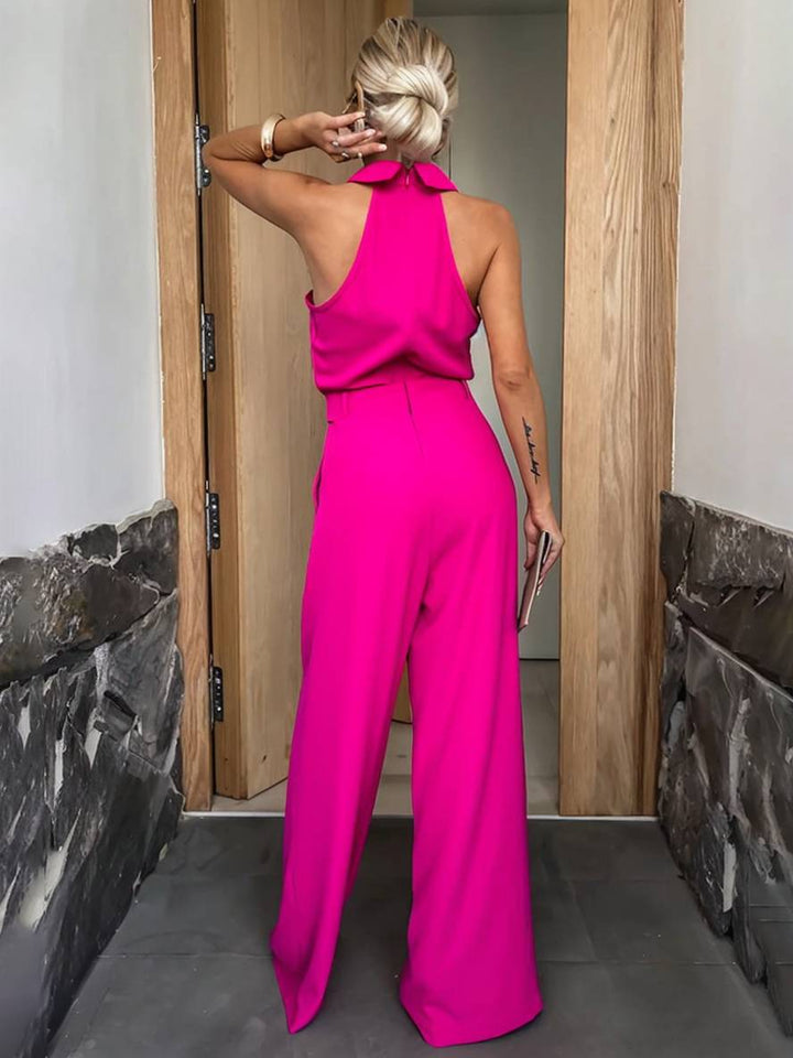 Levoire | Pantalons Larges Combinaisons Col De Chemise Évasé Découpes Poches Sans Manches Femme Décontracté Casual