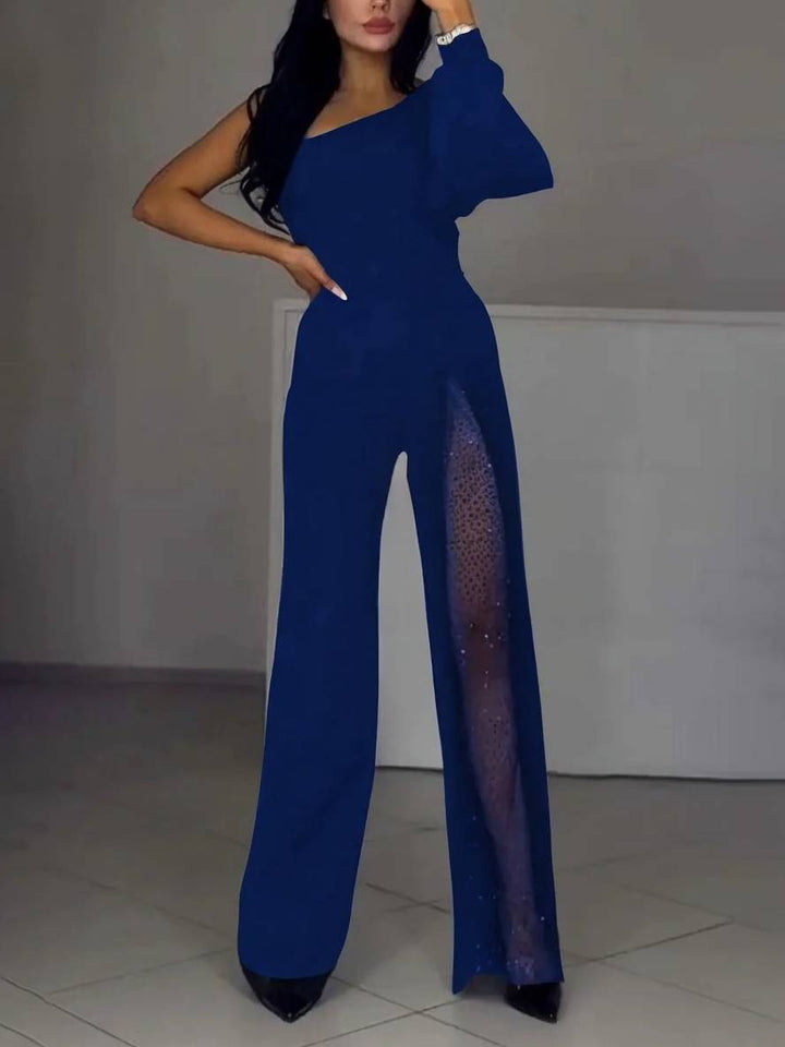 Levoire | Robe À Une Épaule Évasée Avec Fente Sur Le Côté À Manches Longues Pour Femme Casual Élégant Détendu Cérémonie Bleu foncé