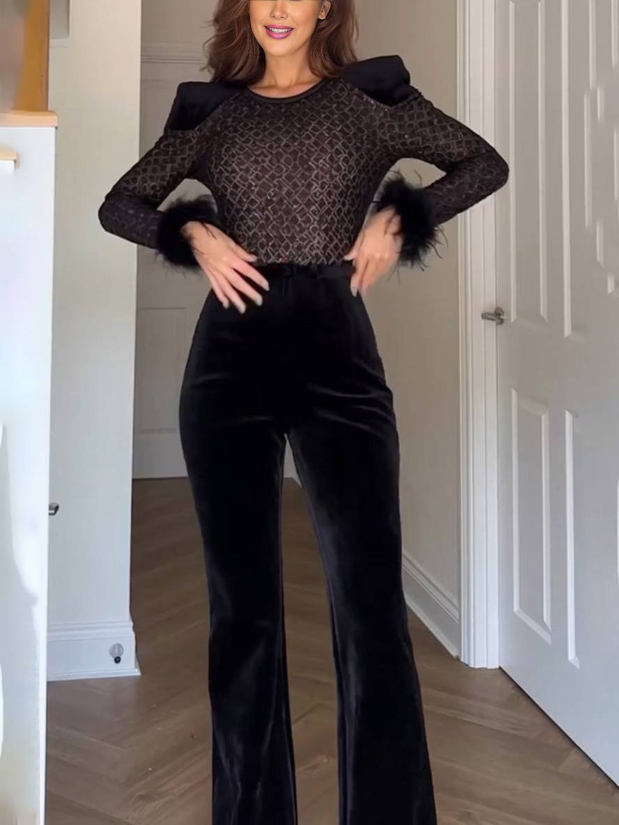 Levoire | Combinaison Slim Fit Évasée Col Rond Manches Longues Fermeture Éclair Femme Décontracté Élégant Cérémonie