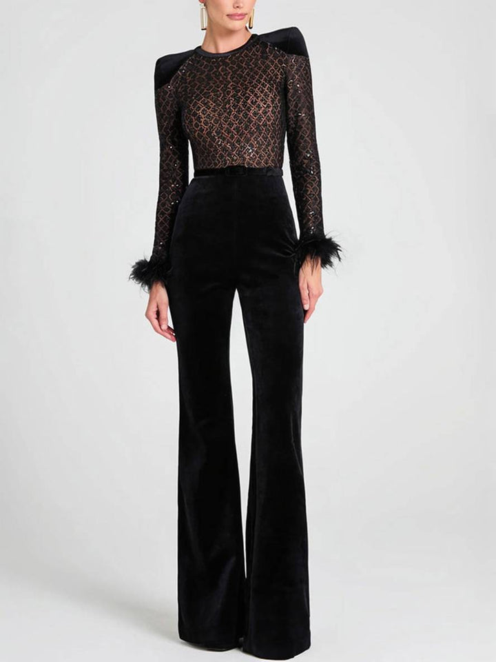 Levoire | Combinaison Slim Fit Évasée Col Rond Manches Longues Fermeture Éclair Femme Décontracté Élégant Cérémonie
