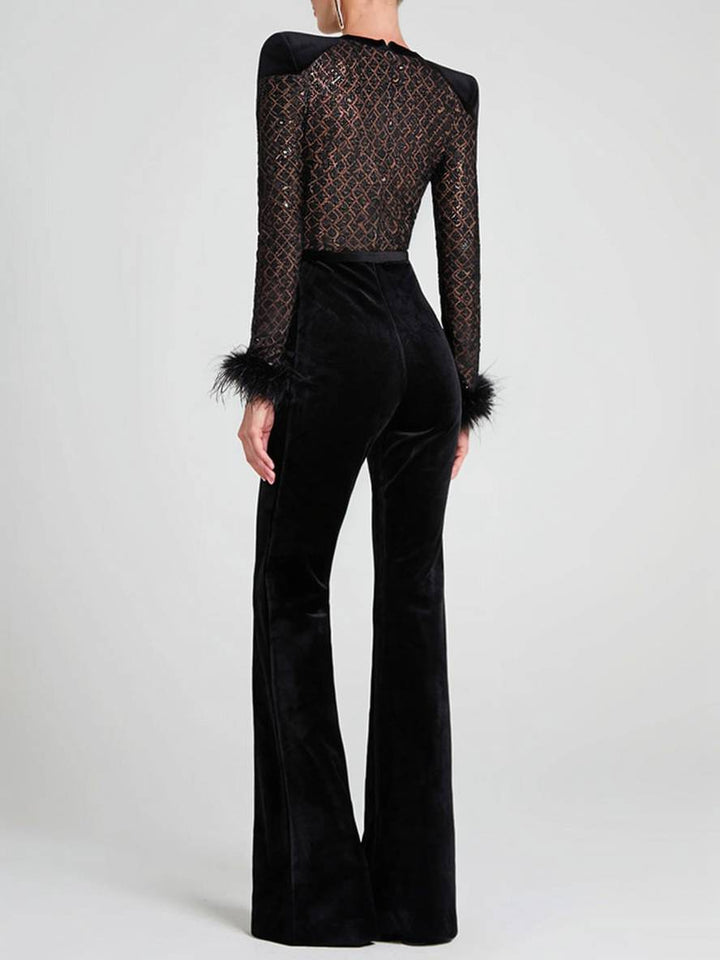 Levoire | Combinaison Slim Fit Évasée Col Rond Manches Longues Fermeture Éclair Femme Décontracté Élégant Cérémonie