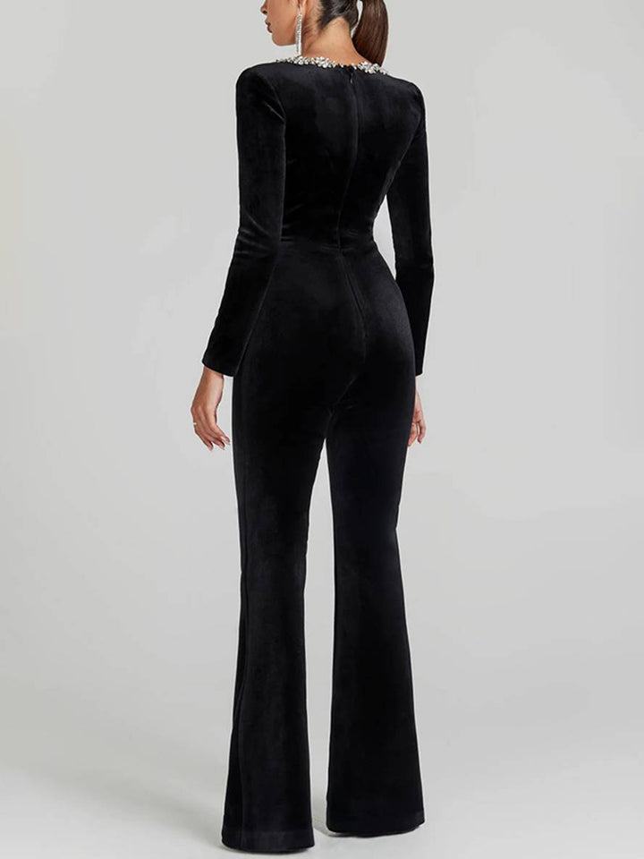 Levoire | Combinaison En Velours Évasée Col Carré Manches Longues Fitness Slim Femmes Élégant Loisirs Occasion