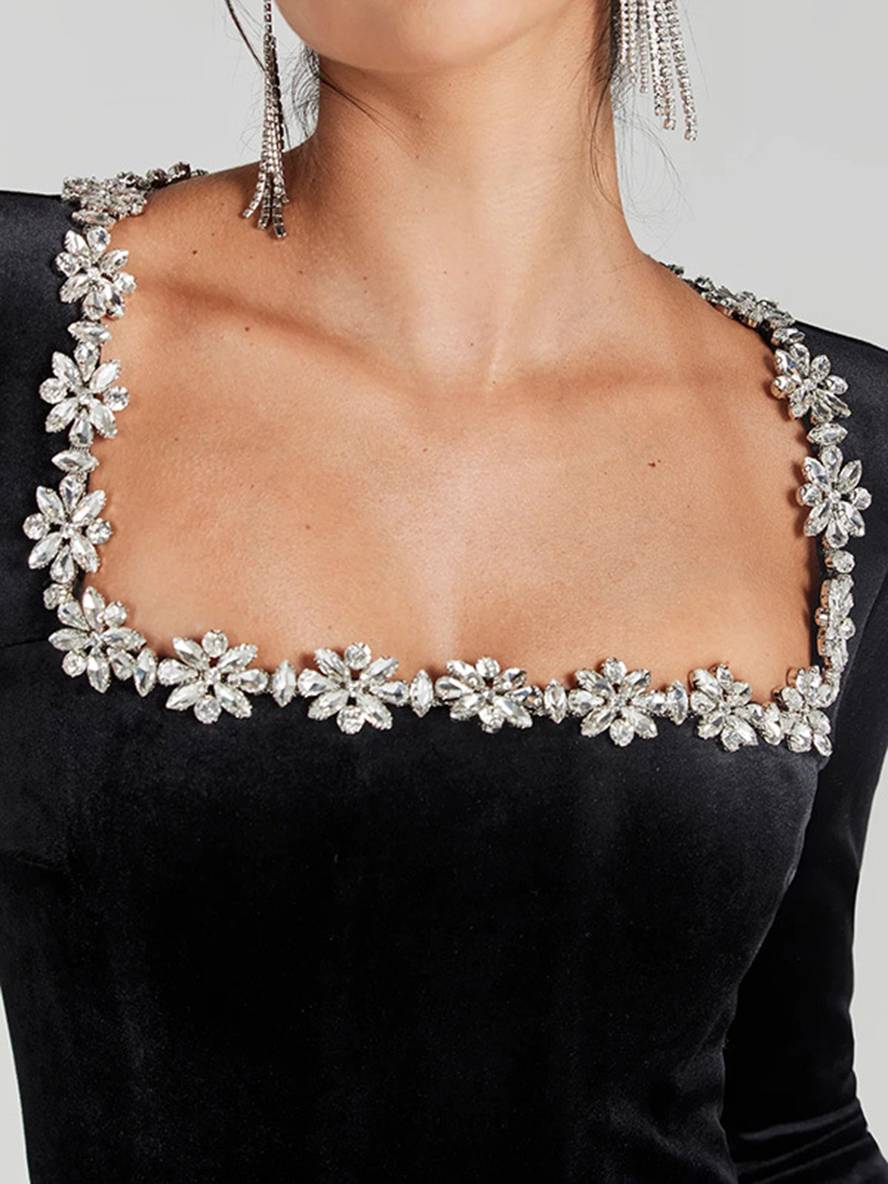 Levoire | Combinaison En Velours Évasée Col Carré Manches Longues Fitness Slim Femmes Élégant Loisirs Occasion