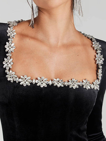 Levoire | Combinaison En Velours Évasée Col Carré Manches Longues Fitness Slim Femmes Élégant Loisirs Occasion