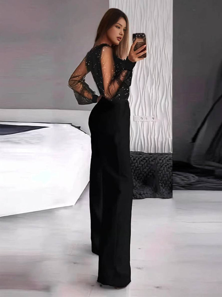 Levoire | Combinaison Schlag V-Cou Tulle Manches Longues Poches Femme Décontracté Ample Overall