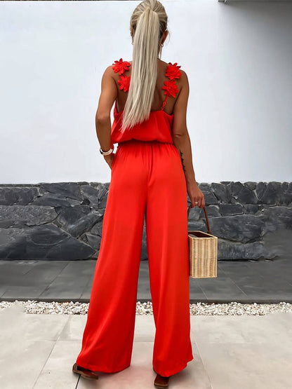 Levoire | Pantalons Larges Avec Jambes Évasées, Décolleté En V, Avec Poches Et Découpe Au Dos, Style Décontracté Sans Bretelles Pour Femmes