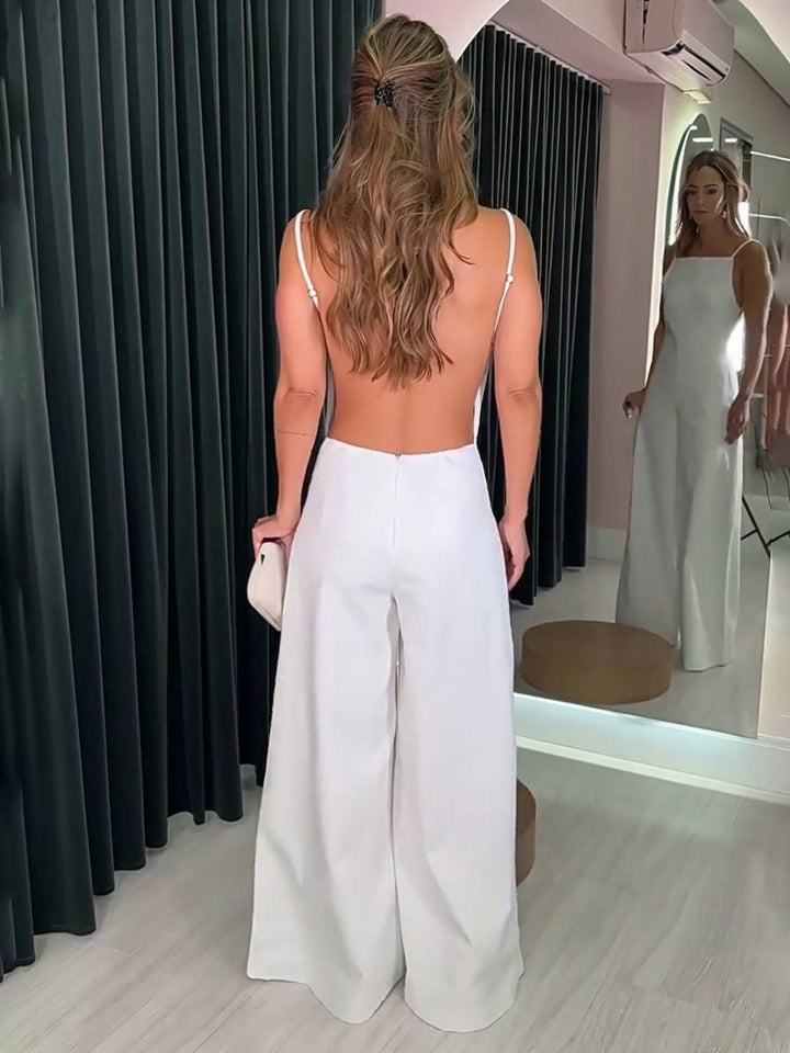 Levoire | Pantalons En Lin Larges Avec Bretelles Spaghetti Sans Manches Élégant Style Décontracté Vacances Pour Femmes