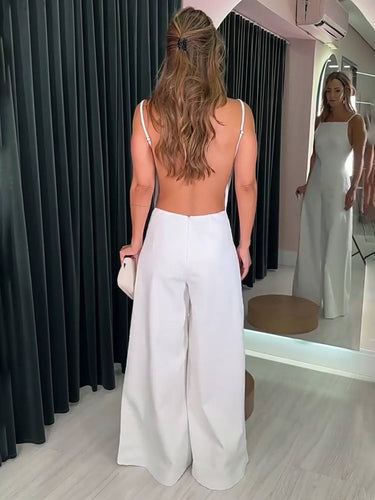 Levoire | Pantalons En Lin Larges Avec Bretelles Spaghetti Sans Manches Élégant Style Décontracté Vacances Pour Femmes