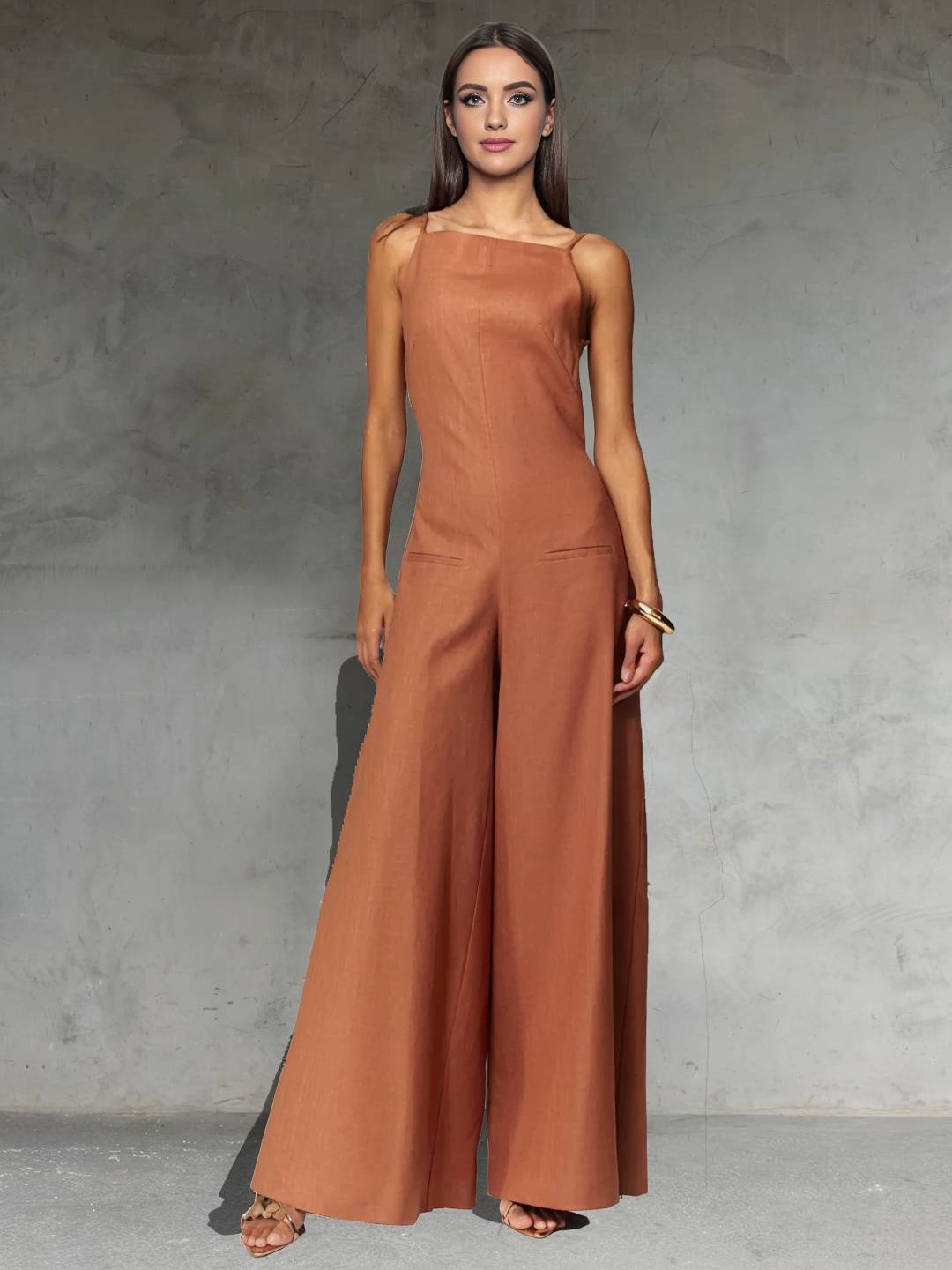 Levoire | Pantalons En Lin Larges Avec Bretelles Spaghetti Sans Manches Élégant Style Décontracté Vacances Pour Femmes