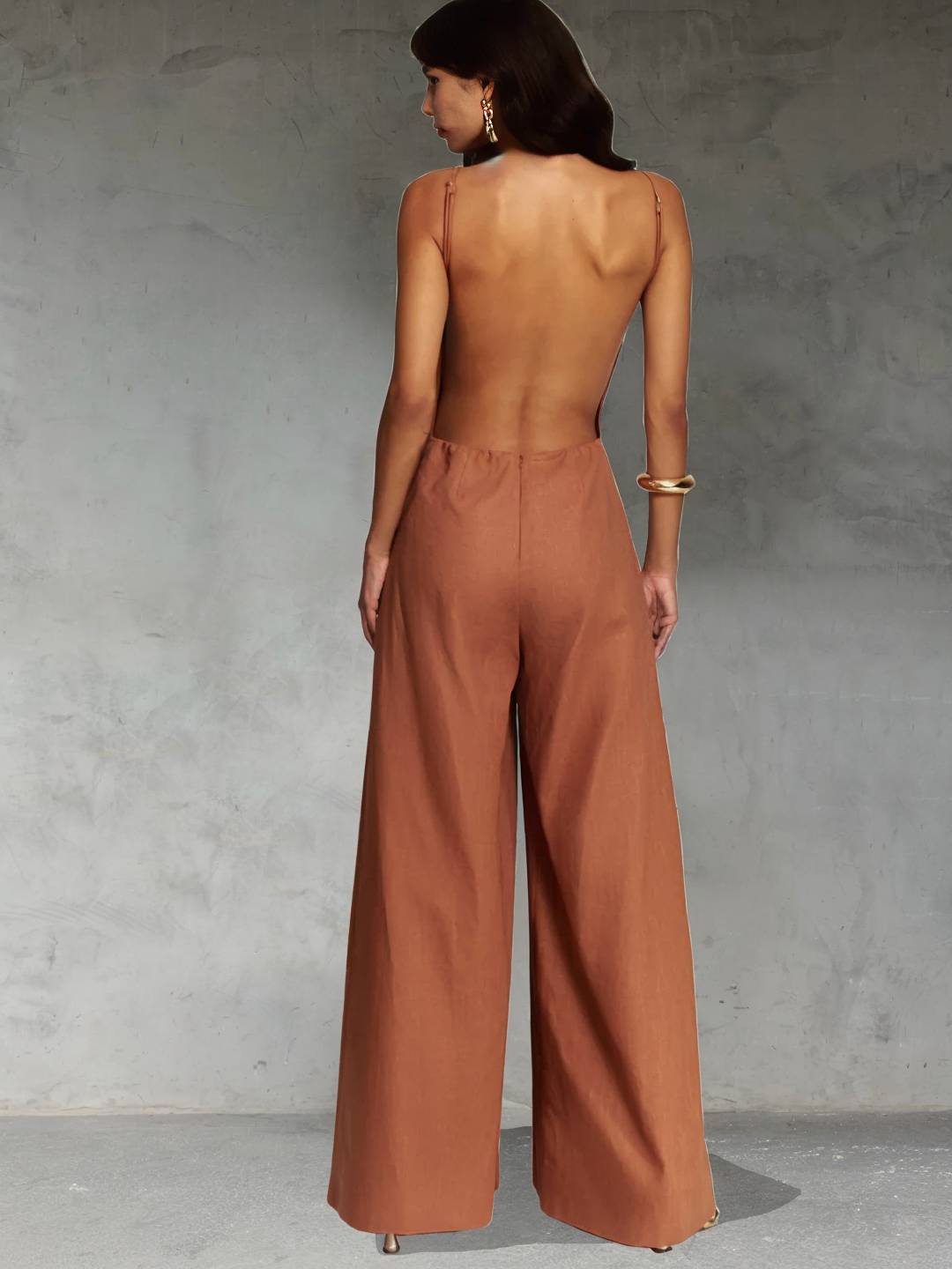 Levoire | Pantalons En Lin Larges Avec Bretelles Spaghetti Sans Manches Élégant Style Décontracté Vacances Pour Femmes