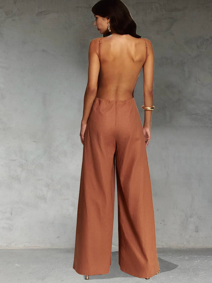Levoire | Pantalons En Lin Larges Avec Bretelles Spaghetti Sans Manches Élégant Style Décontracté Vacances Pour Femmes
