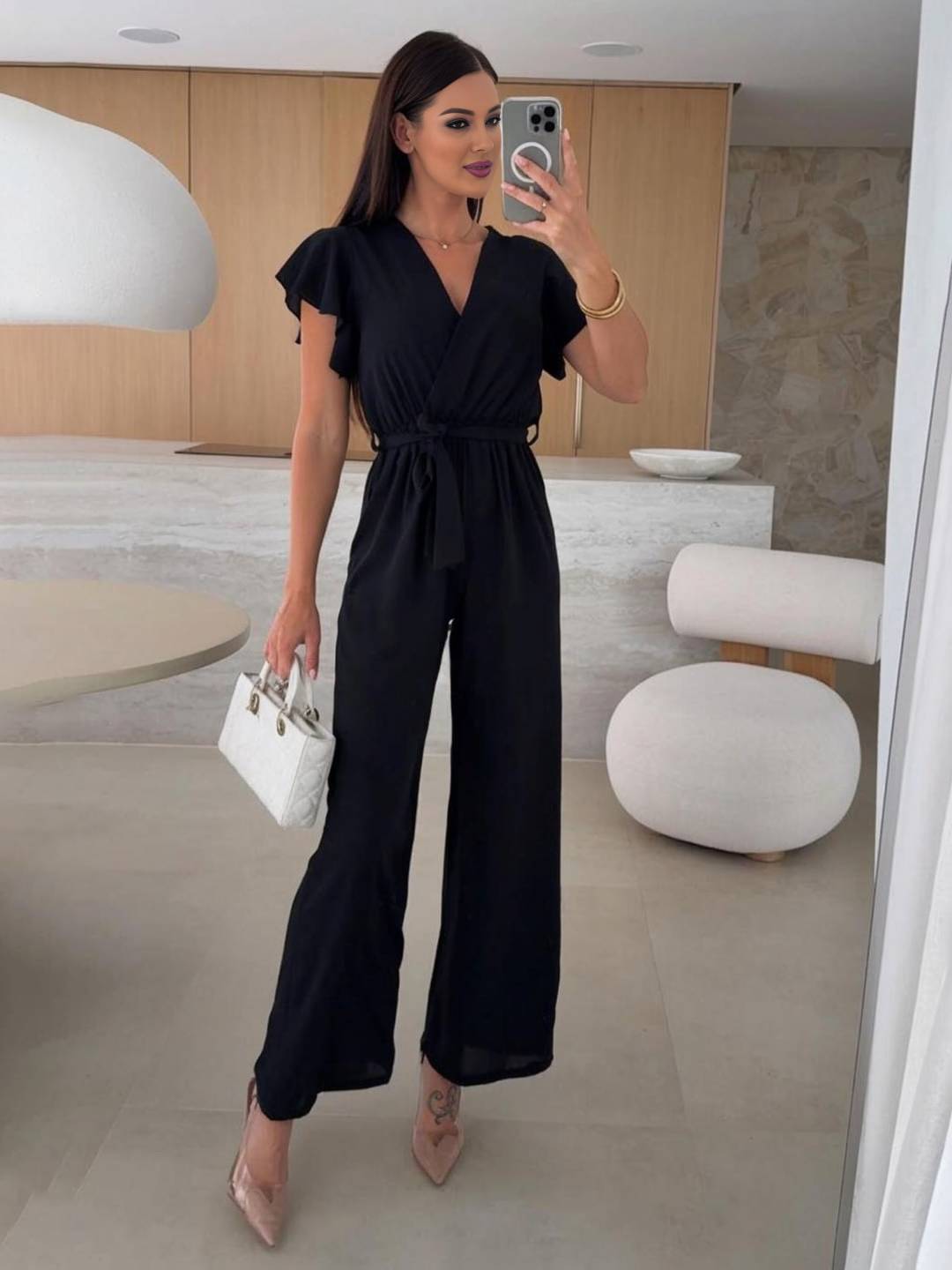 Levoire | Robe Ample Unie Avec Décolleté En V, Ceinture Nouée, Superposée, Pour Femmes Décontractée