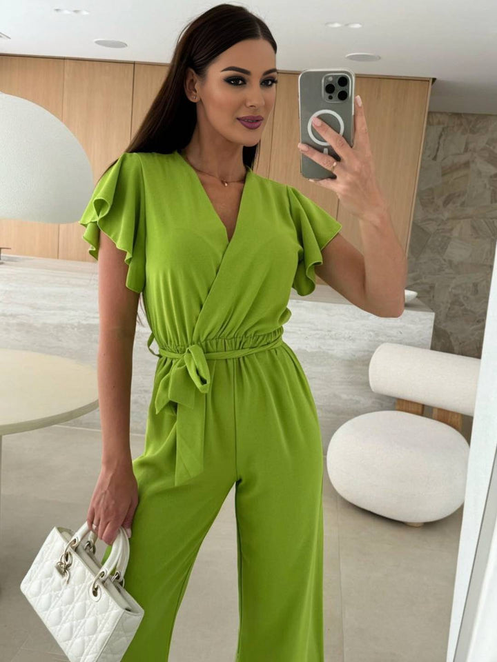 Levoire | Robe Ample Unie Avec Décolleté En V, Ceinture Nouée, Superposée, Pour Femmes Décontractée