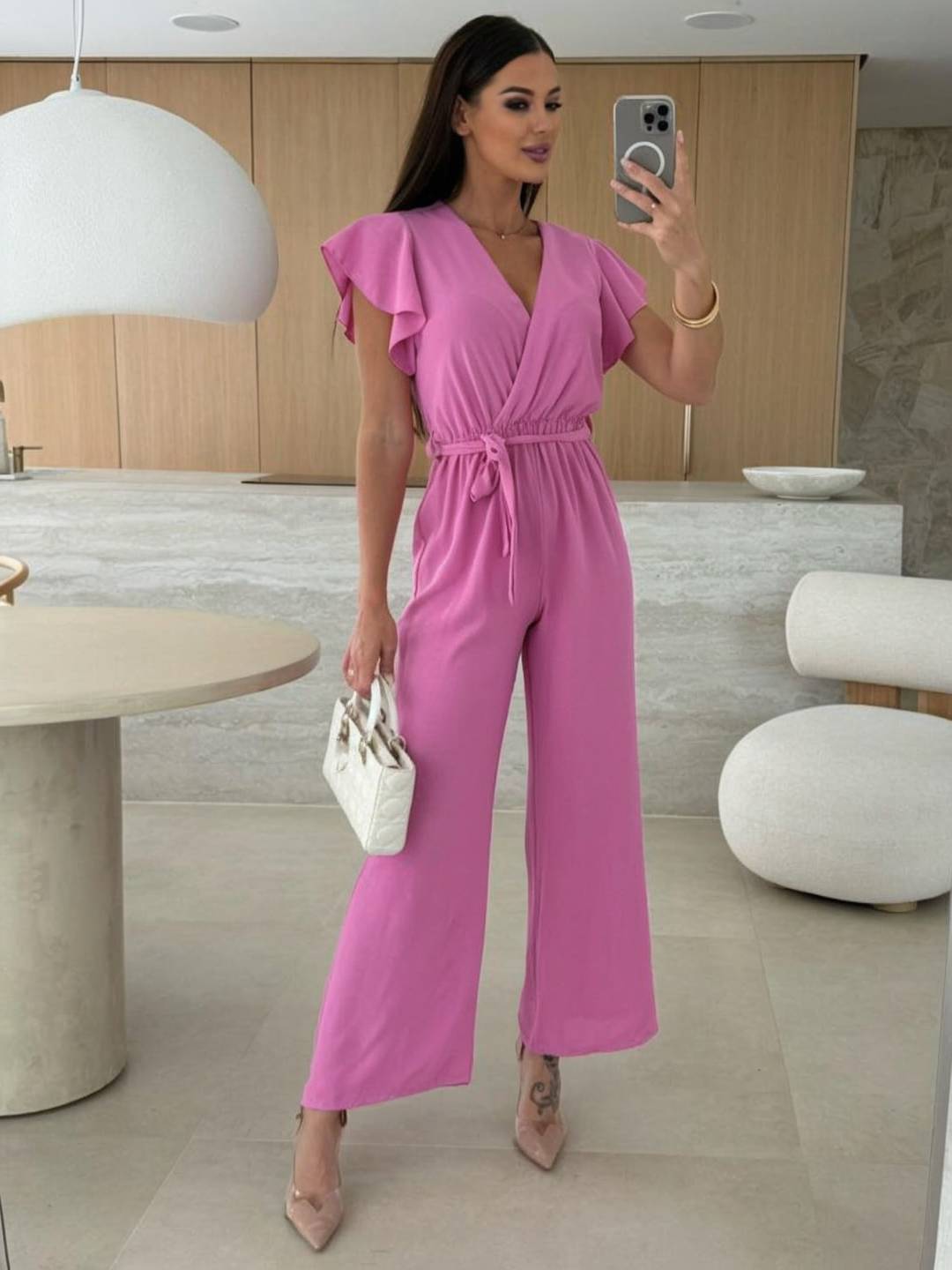 Levoire | Robe Ample Unie Avec Décolleté En V, Ceinture Nouée, Superposée, Pour Femmes Décontractée