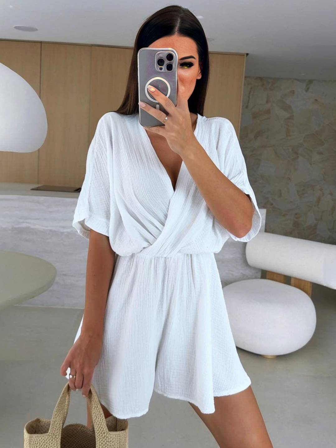 Levoire | Combinaison Courte À Col En V À Manches Courtes Pour Femmes Mode Bohème Décontractée Playsuit