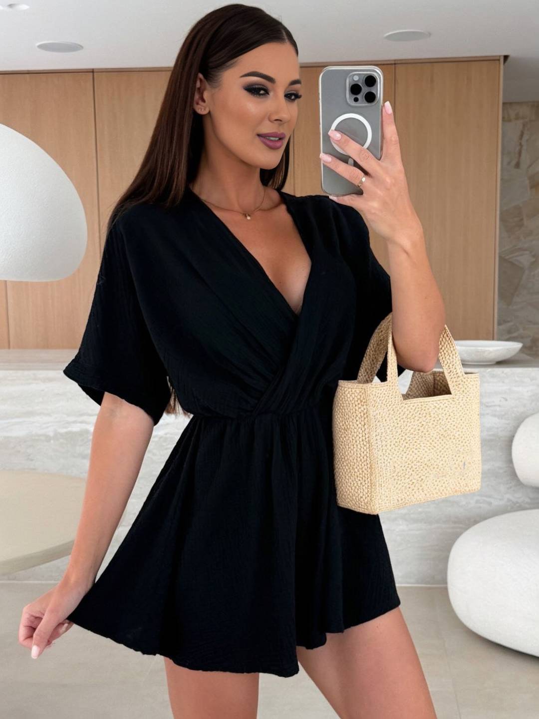 Levoire | Combinaison Courte À Col En V À Manches Courtes Pour Femmes Mode Bohème Décontractée Playsuit