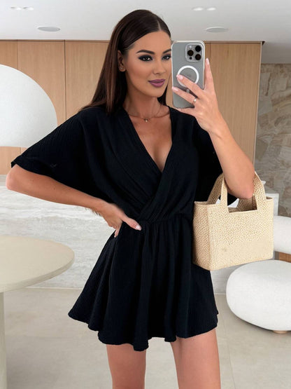 Levoire | Combinaison Courte À Col En V À Manches Courtes Pour Femmes Mode Bohème Décontractée Playsuit