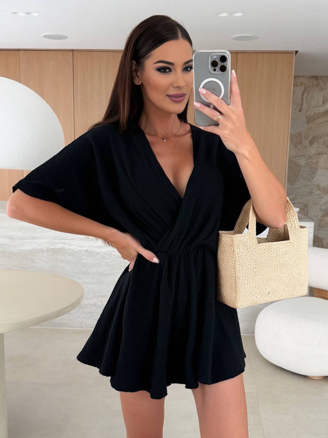 Levoire | Combinaison Courte À Col En V À Manches Courtes Pour Femmes Mode Bohème Décontractée Playsuit