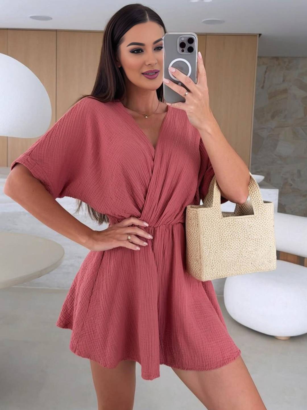 Levoire | Combinaison Courte À Col En V À Manches Courtes Pour Femmes Mode Bohème Décontractée Playsuit