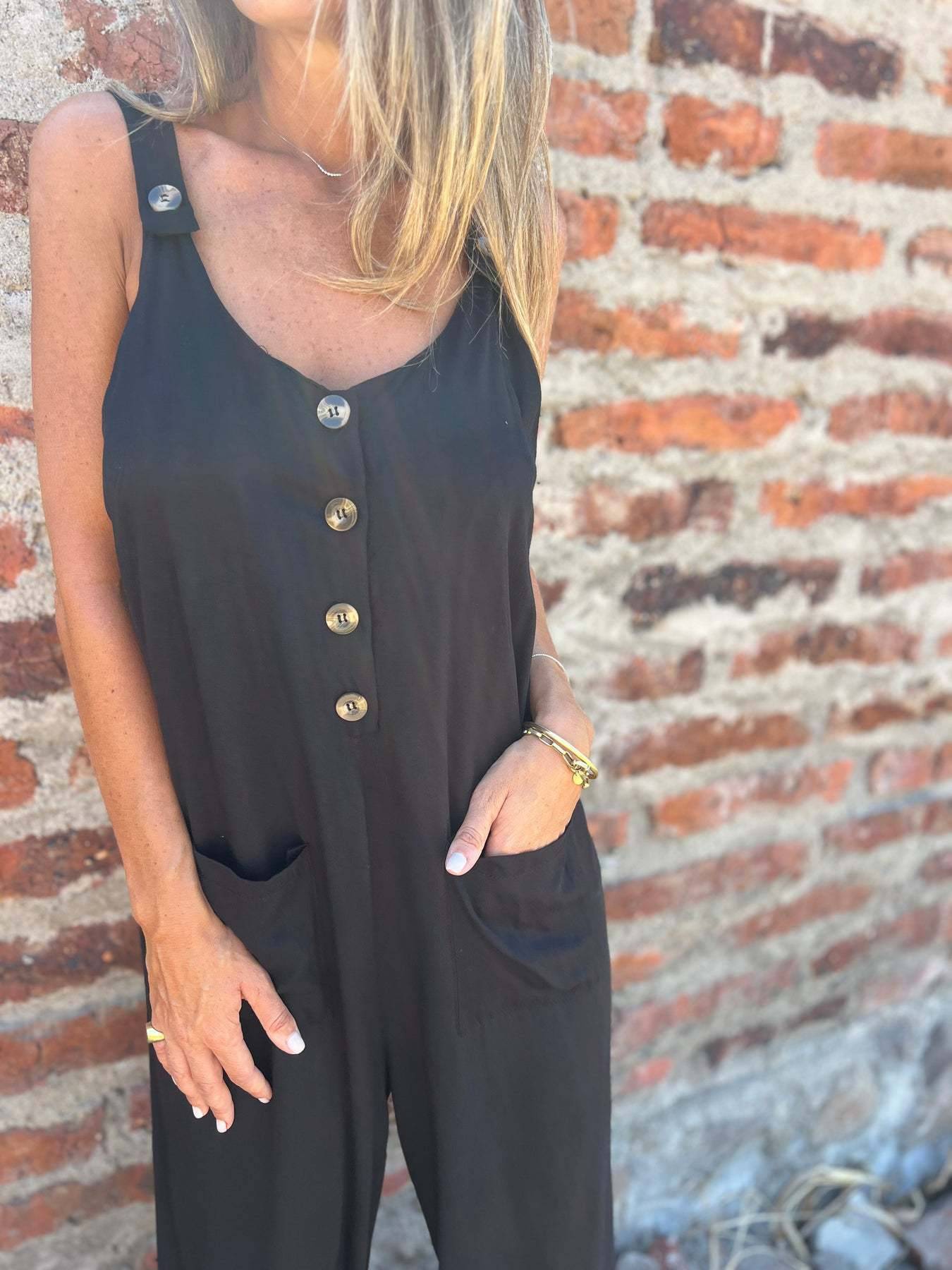 Levoire | Combinaisons Boutons Poches Dos Nu Sans Manches Femmes Élégant Décontracté