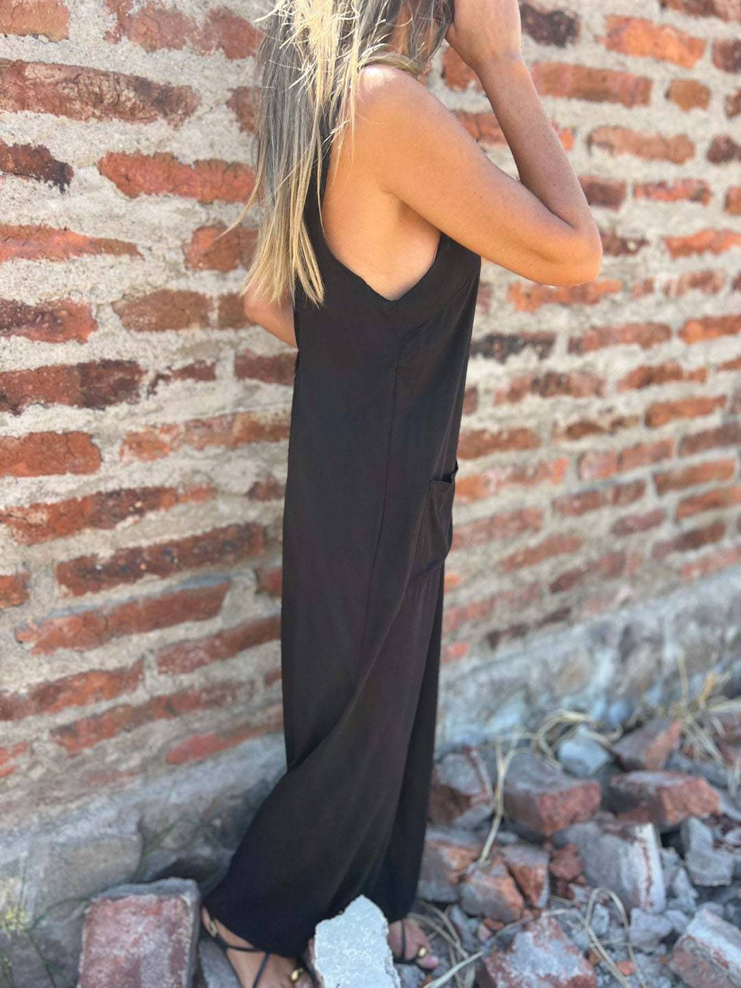 Levoire | Combinaisons Boutons Poches Dos Nu Sans Manches Femmes Élégant Décontracté