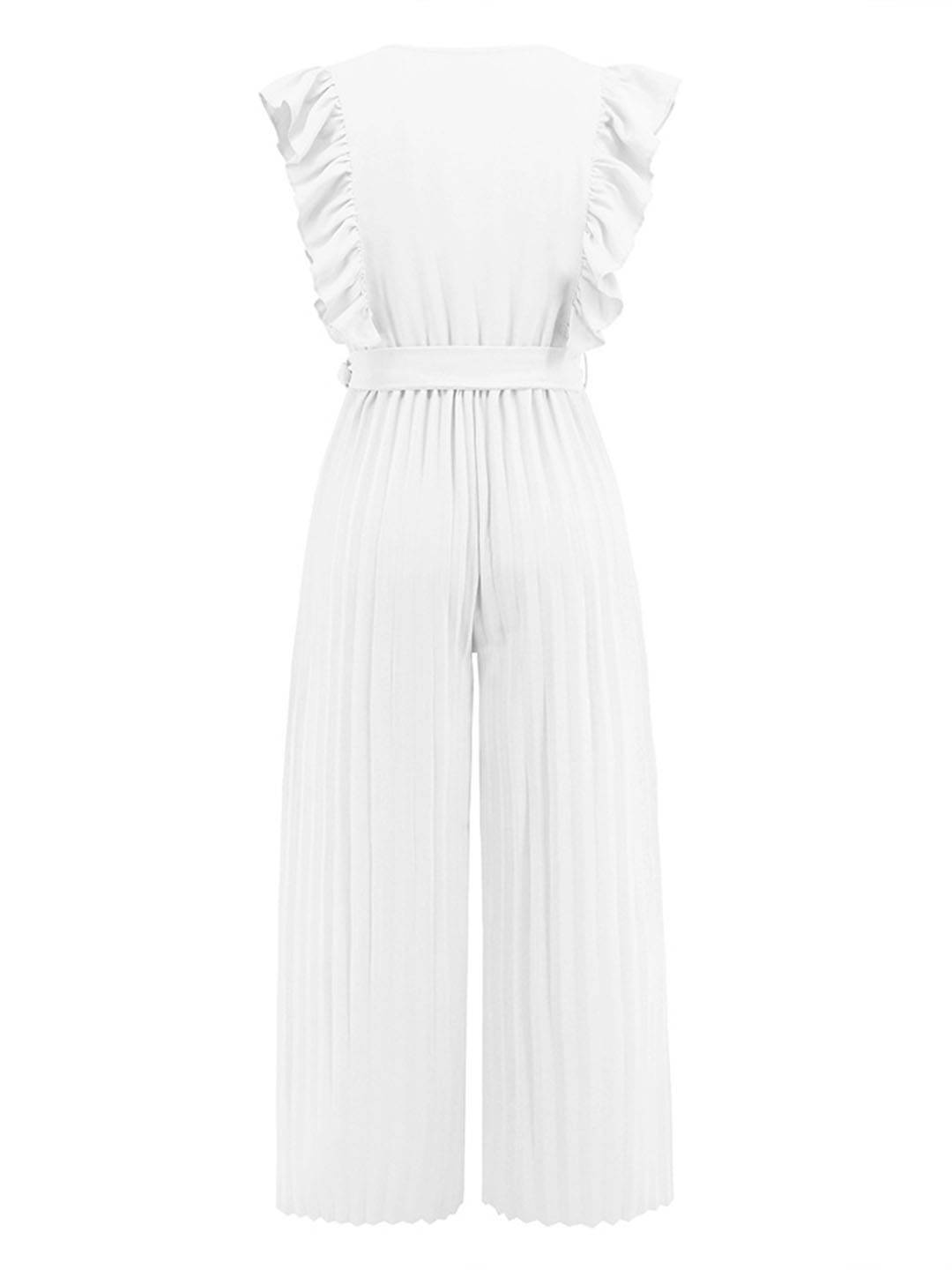 Levoire | Pantalons Larges Combinaisons Décolleté En V Festonné Plissé Ceinture Sans Manches Femme Élégant Boho Décontracté