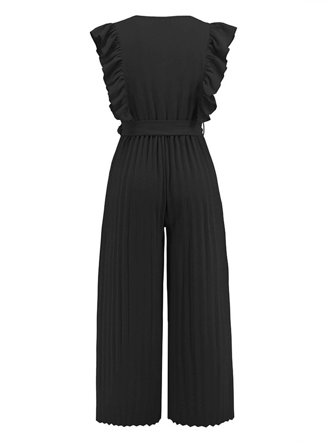 Levoire | Pantalons Larges Combinaisons Décolleté En V Festonné Plissé Ceinture Sans Manches Femme Élégant Boho Décontracté