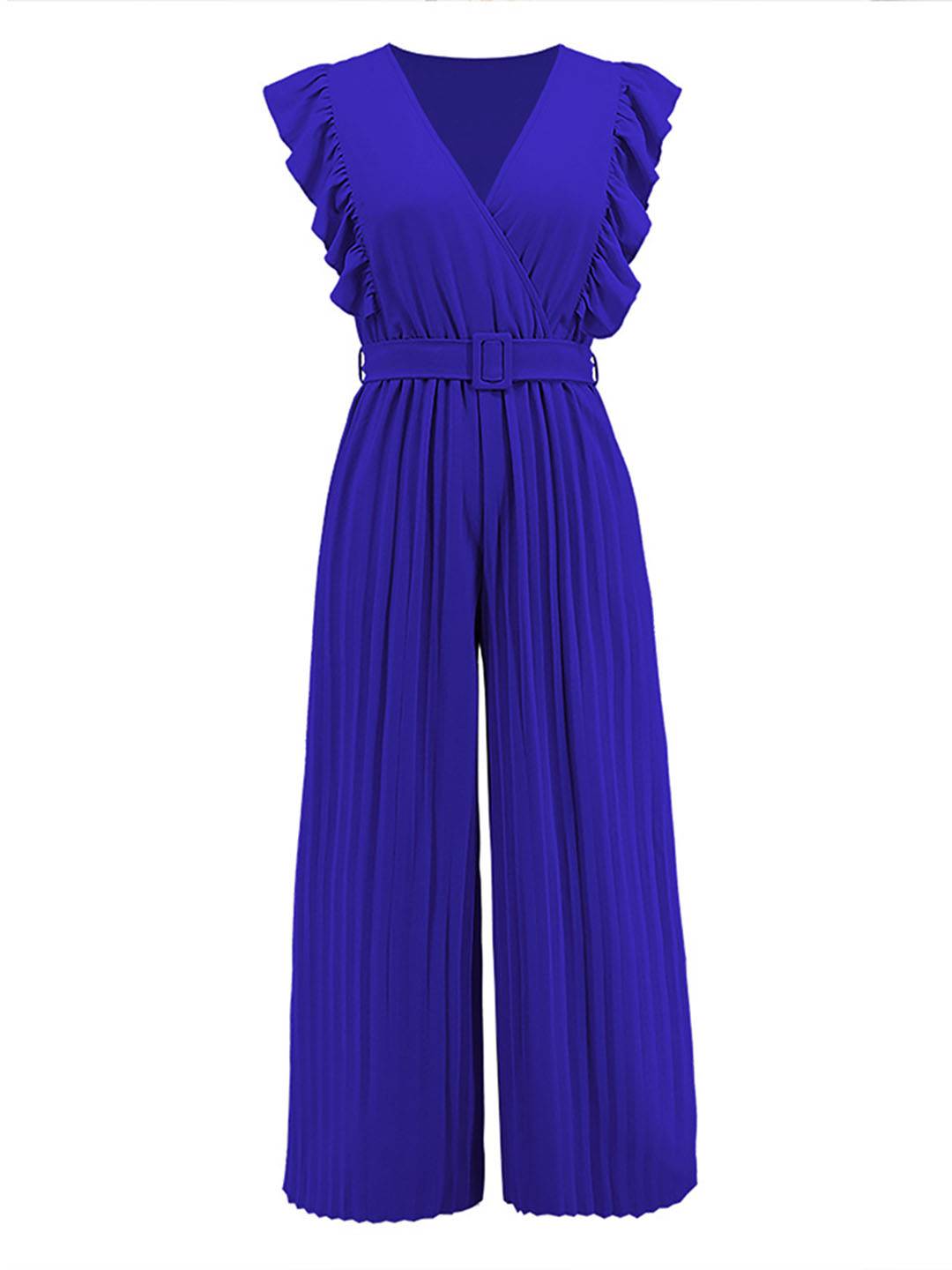 Levoire | Pantalons Larges Combinaisons Décolleté En V Festonné Plissé Ceinture Sans Manches Femme Élégant Boho Décontracté