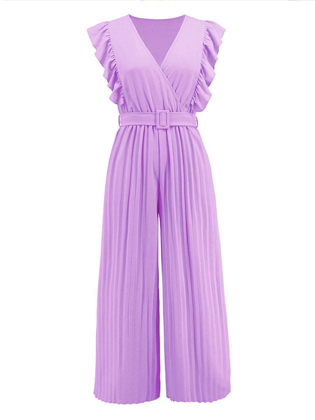 Levoire | Pantalons Larges Combinaisons Décolleté En V Festonné Plissé Ceinture Sans Manches Femme Élégant Boho Décontracté
