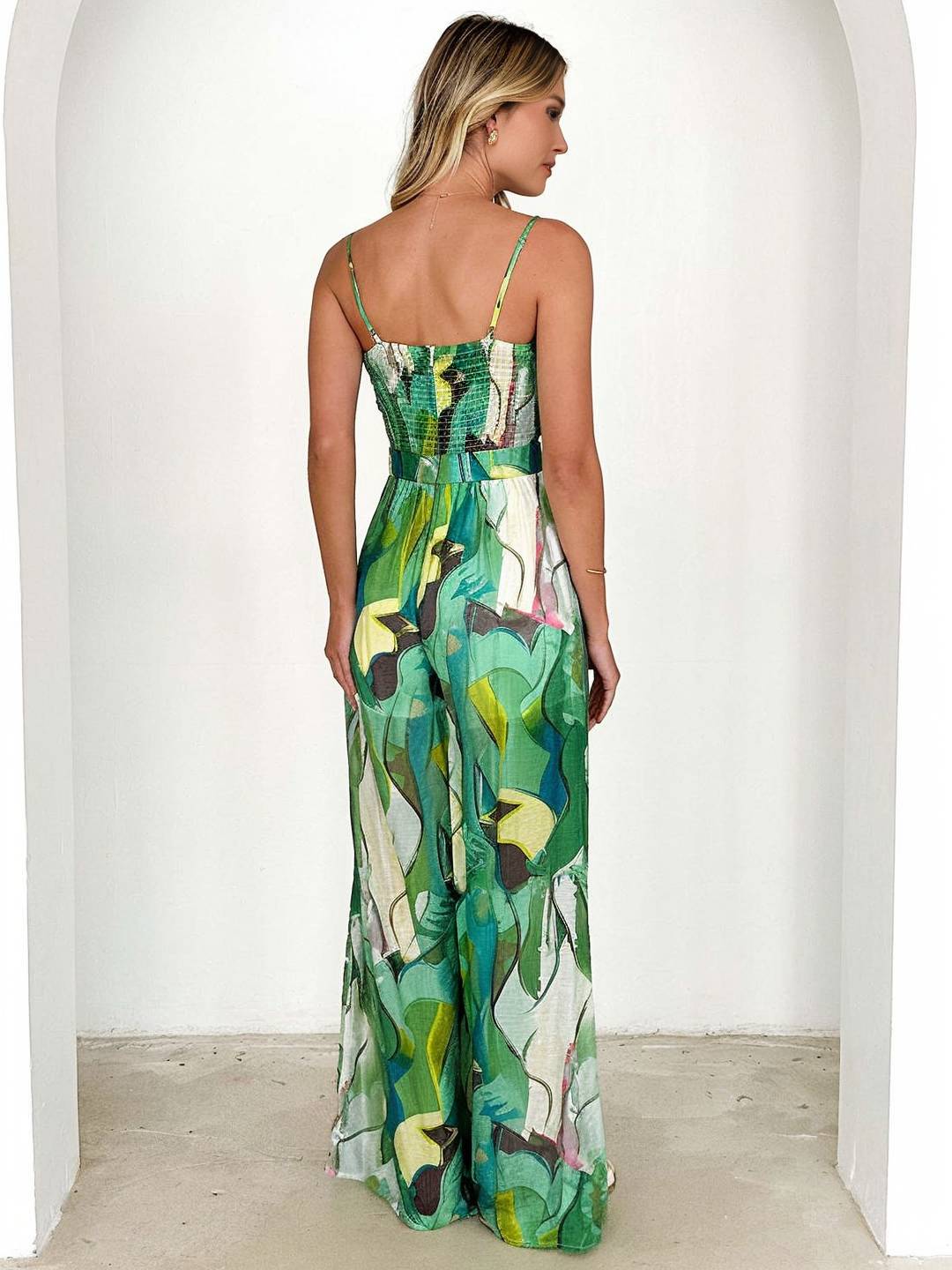 Levoire | Pantalons Salopettes Évasés À Taille Large Imprimé Floral Nœud Bretelles Fines Sans Manches Décontracté Femmes