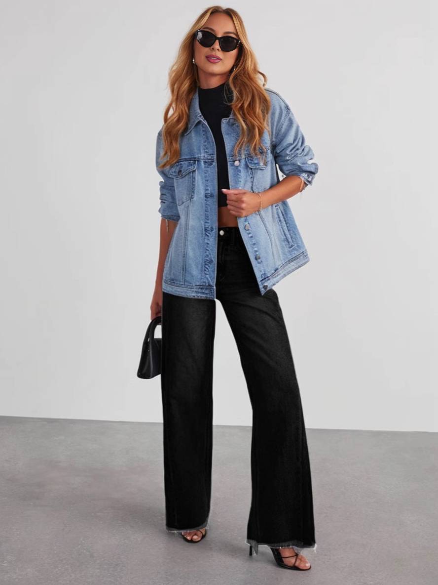 Levoire | Pantalon Bootcut À Jambe Large Avec Boutons Et Poches Taille Haute Pour Femmes Décontracté Élégant Vintage Noir