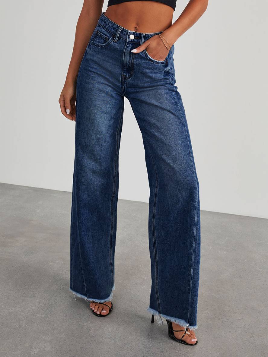 Levoire | Pantalon Bootcut À Jambe Large Avec Boutons Et Poches Taille Haute Pour Femmes Décontracté Élégant Vintage Bleu