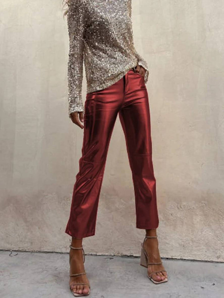 Levoire | Pantalon Droit À Fermeture Éclair Poches Taille Moyenne Dames Élégant Décontracté Mode