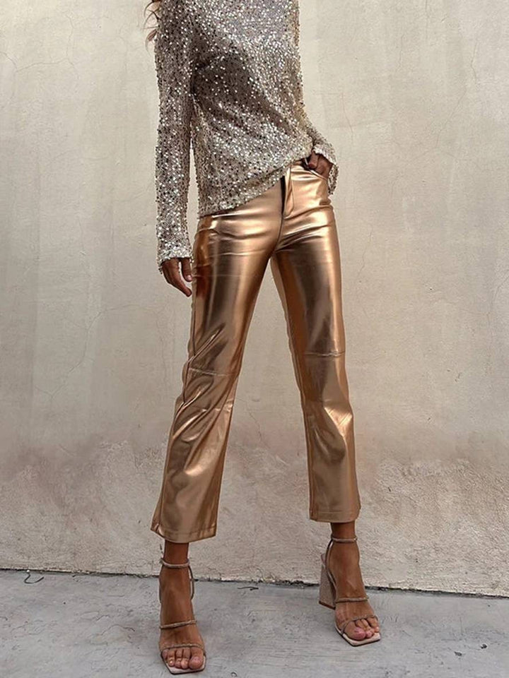 Levoire | Pantalon Droit À Fermeture Éclair Poches Taille Moyenne Dames Élégant Décontracté Mode